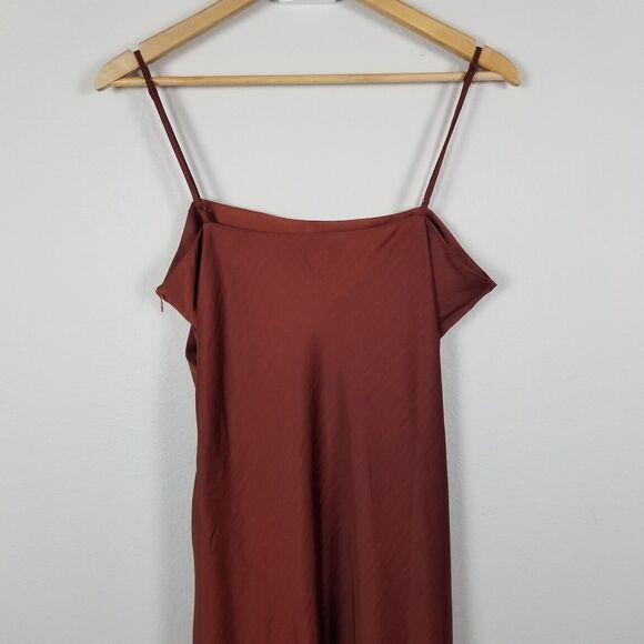 House Of Harlow 1960 Revolve Brown Satin Long Ruche Detail Side Slit Dress Sz XL - Picture 10 of 13